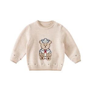 Prendas de punto unisex con logotipo personalizado al por mayor 100% algodón orgánico Patchwork cuello redondo niños suéter de punto OEM/ODM disponible - Product Image 1