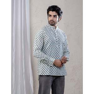 Kurta court en coton imprimé décontracté pour hommes avec manches longues - Product Image 4