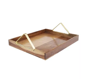 Plateau en bois d'acacia Poignée design en métal pour la maison Restaurant Hôtel Cuisine Utilisé Plateau en bois avec logo personnalisé - Product Image 6