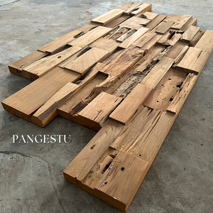 Panel de Pared de Madera de Teca Reciclada Sólida, Revestimiento de Madera Interior Rústico Natural, Bloques Apilados Geométricos, Sala de Estar de Apartamento, Hotel - Product Image 3