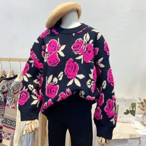 Pull Vintage à fleurs pour femmes automne hiver à manches longues col rond pulls tricotés Streetwear élégant Pull Pull Femme - Product Image 4