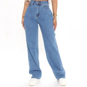 Oem nuovi arrivi pantaloni di Jeans moda donna pantaloni larghi in Denim Jeans pantaloni larghi a vita alta pantaloni di Jeans Oversize