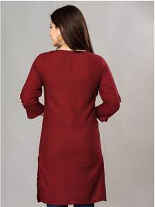 Traditional Style Casual Maroon Roman Silk <b>Kurta</b> <b>for</b> <b>Women</b> Quick Dry All Seasons Indian & Pakistani Clothing <b>for</b> Office Parties - Product Image 3
