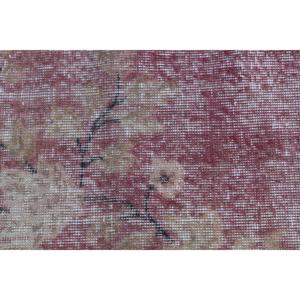 Vintage Area Rug 3.7x6.8 ft, <b>Red</b> Ikat Turkish <b>Wool</b> Rug - Product Image 5