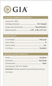B2B D'Vins Bijoux GIA Certifié Lâche Diamant Blanc 1.00 CT Naturel rond H Couleur FL FLOW Pureté EX Coupe Polie - Product Image 3