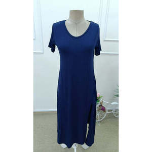 Vestido maxi de viscosa con cuello en V y manga corta para mujer, 32652 - Azul marino - Product Image 4