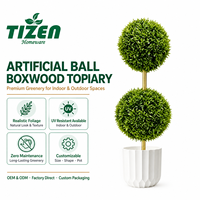 Topiaire artificielle en buis double boule 70 cm, plante en pot moderne et écologique en PE, résistante aux UV, pour intérieur et extérieur