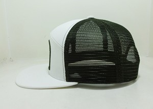 White 7-Panel <b>Flat</b> Brim Snapback Trucker <b>Hat</b> with Blank Patch for Printing Promotional Mesh Cap Custom Logo <b>Hat</b> Vietnam Made - Product Image 3