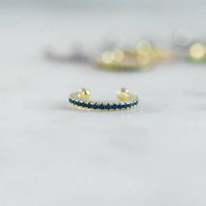 Brilliant Shape <b>Blue</b> <b>Sapphire</b> Stone 925 Solid Pure Sterling Silver Bezel Setting Cuff <b>Earring</b> Gift Jewellery Birthstone Party - Product Image 3