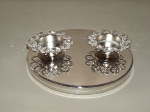 Support de bougie en métal au design exclusif, support de bougie élégant, support de bougie en aluminium avec perles de cristal - Product Image 4