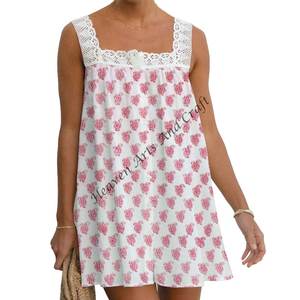 100% Cotton Block Print Frill <b>Lace</b> <b>Top</b> Designer Fashion <b>Lace</b> <b>Tops</b> Women Allover Hollow Out Sleeveless <b>Lace</b> <b>Tops</b> Girl's Everyday - Product Image 3