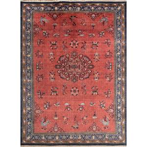 Alfombras de Lana Anudadas a Mano Aalam, Diseño Abstracto de Medallón Rojo Naranja, Patrones Rectangulares para el Hogar, 9x12, Entrada, Sala de Estar, Pasillo-Paem-70 - Product Image 1