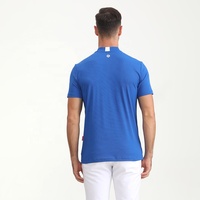 Chemises de golf pour hommes en coton de qualité supérieure, col mandarin, respirantes, anti-humidité, logo de marque personnalisé en silicone, bleu uni, pour l'extérieur