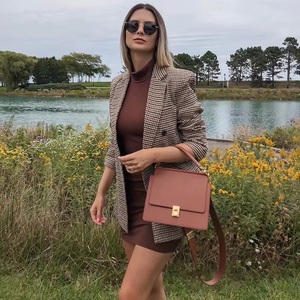 Automne printemps nouveau solide tissé Blazer veste femmes bureau Double boutonnage bouton col cranté 5 couleurs vêtements d'extérieur élégant - Product Image 3