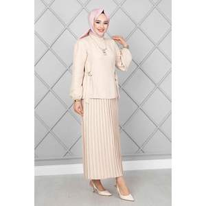 Conjunto de 2 Piezas de Hiyab con Cinturón Lateral Color Crema - Product Image 1