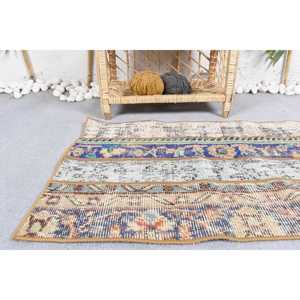 Alfombra Turca Vintage de Lana Azul, 1.8x3.3 pies (55x100 cm) - Product Image 4