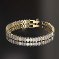 Bracelet tennis en diamant de culture pour femmes et hommes, or massif 14 carats, bracelet en diamant baguette, bracelet baguette, bracelet