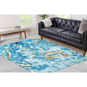 Tapis en marbre bleu et or : Tapis d'appoint contemporain scintillant, avec poils doux - Product Image 1