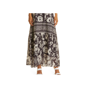 Abito lungo da donna Ba Sh taglie forti in cotone floreale color carbone, con scollo all'americana, traspirante, per il tempo libero, con cerniera, drappeggiato, lavorato all'uncinetto, con dettagli a rombi - Product Image 3