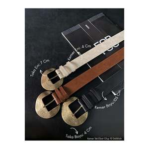Ceinture pour femme en similicuir à boucle ovale, 3 pièces, pour pantalon, veste, chemise, robe - Noir-brun-beige - Product Image 1