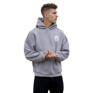 <b>Mens</b> Stone Grey Oversized Hoodie <b>Pullover</b> 50% Cotton 50% Polyester Drop Shoulder Streetwear Relaxed Fit Winter Sweatshirt - Product Image 4