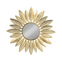 Miroir mural circulaire moderne METAL WAVE, finition patine blanche, motif feuille métallique, cadre en laiton antique contemporain, épaisseur du miroir 5,0 mm, en fer