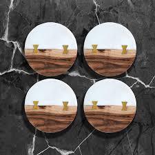 New Look Natural <b>White</b> Marble Coasters Square Wood Marble Free Cup Mats for Kitchen Wedding Occasions Set of Blanks Design Style - Product Image 3
