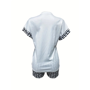 Nuevo conjunto de pantalones cortos estampados con cuello redondo de moda para mujer europea y americana de Primavera de verano - Product Image 2