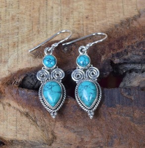 925 Stamped Solid <b>Sterling</b> <b>Silver</b> <b>Silver</b> Plated Oyster <b>Drop</b> <b>Earrings</b> with Turquoise Gemstone Women's Girls' Wedding Gift Jewelry - Product Image 3