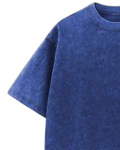 Camiseta Unisex Extra Grande de Algodón Azul Lavado, Estilo Vintage con Lavado Ácido, Hombros Caídos, Ropa de Calle Informal de Verano, Camiseta Unisex - Product Image 3