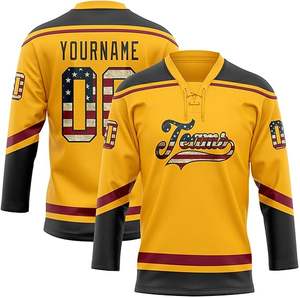 Jersey de hockey sobre hielo con apliques bordados personalizados, camisetas de hockey de equipo transpirables de 100% poliéster - Product Image 1