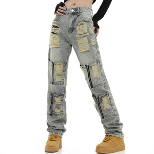 2026 High Street Multi-Pocket Retro pierna ancha transpirable Denim Jeans para mujeres y hombres ajuste suelto cintura media Spandex/algodón - Product Image 4