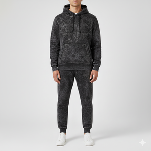 Survêtements imprimés personnalisés avec strass, jogging élastique à capuche délavé à l'acide avec cordon de serrage, survêtement d'hiver en polaire lourde et décontracté - Product Image 3