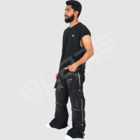 Kadın erkek orta artış çok cepler sıkıntılı yıkanmış Denim düz kargo kot nefes çevre dostu yüksek sokak Baggy pantolon