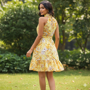 Robe à col halterneck à imprimé floral de luxe Unity, tissu fluide et doux, élégante tenue d'été pour femmes - Product Image 2