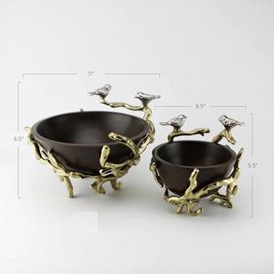 High Quality Handcrafted Decorative Love <b>Birds</b> <b>Wooden</b> Bowl Aluminum Stand with Gold Finished Used for Serving Fruits <b>Table</b> Top - Product Image 4