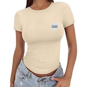 Camiseta Básica Corta para Mujer, Estilo Informal, Manga al Codo, Lisa - Product Image 4