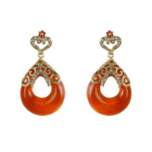 Kriaa 18K Gold Plated Drop Earrings with <b>Orange</b> Stone Diamond Turquoise Water Drop Design for Weddings Parties <b>Gifts</b>-1305744 - Product Image 1