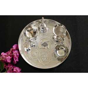 Juego de Thali para Puja Plateado en Plata de Ley de 20 cm con Acabado Brillante, Decoración y Accesorio para Mesa - Product Image 2