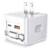 Vente en gros - Chargeur rapide GaN 40W - Câble USB-A vers USB-C rétractable de 70 cm - Adaptateur de charge pliable avec prise américaine - Pour téléphone et tablette