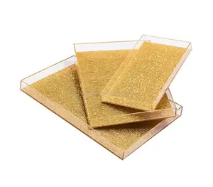 Glitter Acrylic Material Trays Plexiglass Hotel Bottles Display Lucite Drink Tray Acrylic Cash Tray With Handle