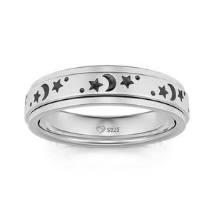 แหวนผู้หญิงเงินสเตอร์ลิงหมุนได้รูปดาวและพระจันทร์ชุบทองเจลิยา - Product Image 1