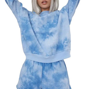 Sudadera con capucha cómoda de algodón 100% con cuello redondo y lavado ácido para gimnasio, sudadera corta de manga larga con efecto tie-dye personalizado para mujer - Product Image 1