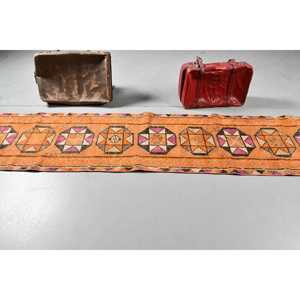Turkish Vintage <b>Runner</b> <b>Rug</b> 2.4x12.3 ft, Herki Orange Wool <b>Rug</b> - Product Image 3