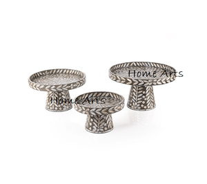 Juego de 3 Soportes para Pastel de Madera y Nácar de Diferentes Tamaños, Soporte Redondo para Pasteles y Frutas al Precio Más Bajo - Product Image 6