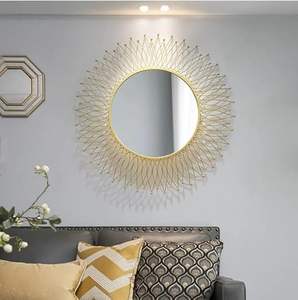 Elegante lujo moderno Sunburst oro europeo decorativo espejo de pared hecho a mano hierro ecológico fácil de limpiar maquillaje montado en la pared - Product Image 2