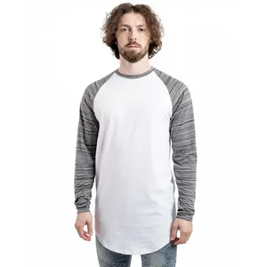 Men's Baseball Shirt White Gray Longline Men's Basic Basic Longline Long High Quality Cotton Tees Full Sleeves