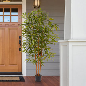 DreamCraft Vietnam Pure Garden <b>6FT</b> Artificial Bamboo <b>Tree</b> Plastic Fake Indoor Plant Adjustable Leaves Pot for Home Restaurant - Product Image 1