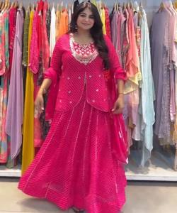 FANTAISIE GEORGETTE BRODERIE CODAGE TRAVAIL AVEC IMPRESSION NUMÉRIQUE TRAVAIL LEHENGA AVEC DUPATTA FESTIVE WEAR PRIX DE GROS VÊTEMENT ETHNIQUE - Product Image 1