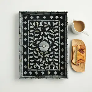 Juego de mesa de comedor moderno elegante madera de teca con MDF bandeja de servicio con incrustaciones de hueso de alta calidad para uso en el hogar, Hotel, restaurante, Bar - Product Image 4